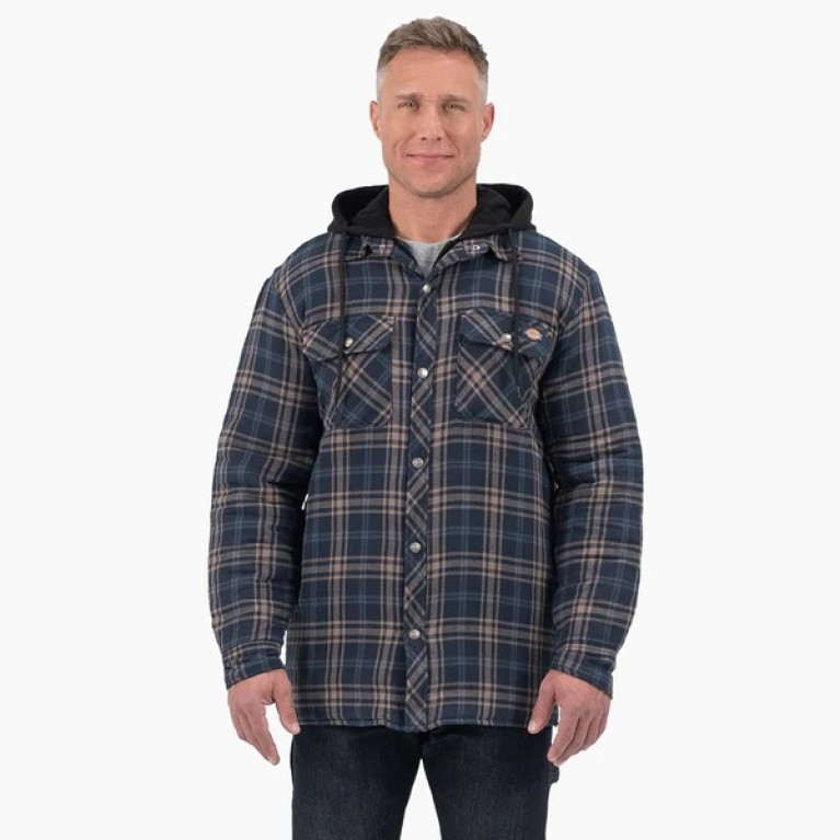 Куртка DICKIES QUILTED HOODED SHIRT JACKET Dark Navy/Mushroom Plaid