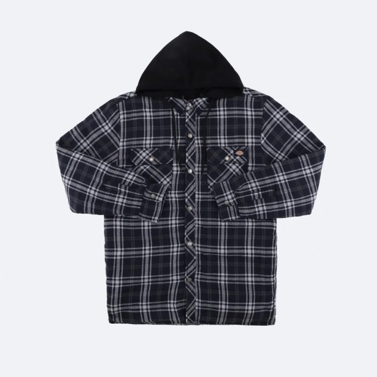 Куртка DICKIES QUILTED HOODED SHIRT JACKET Black Charcoal Plaid