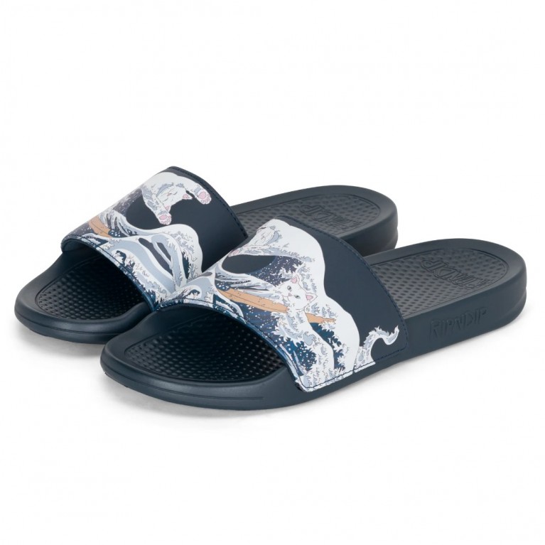 Купить тапочки Ripndip Great Wave Slides Navy