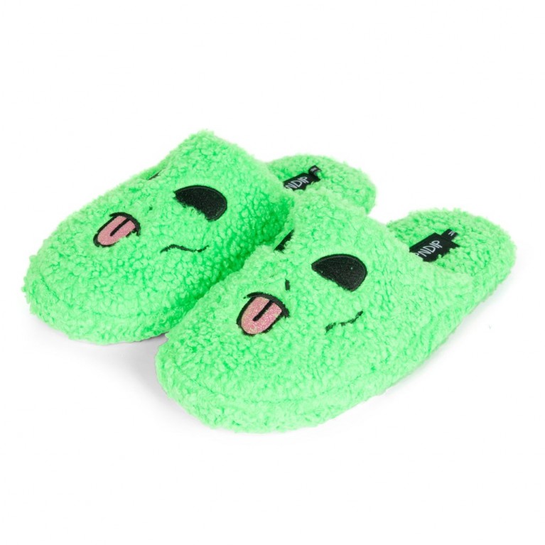 Тапочки Ripndip Alien Face Fuzzy House Slippers Green