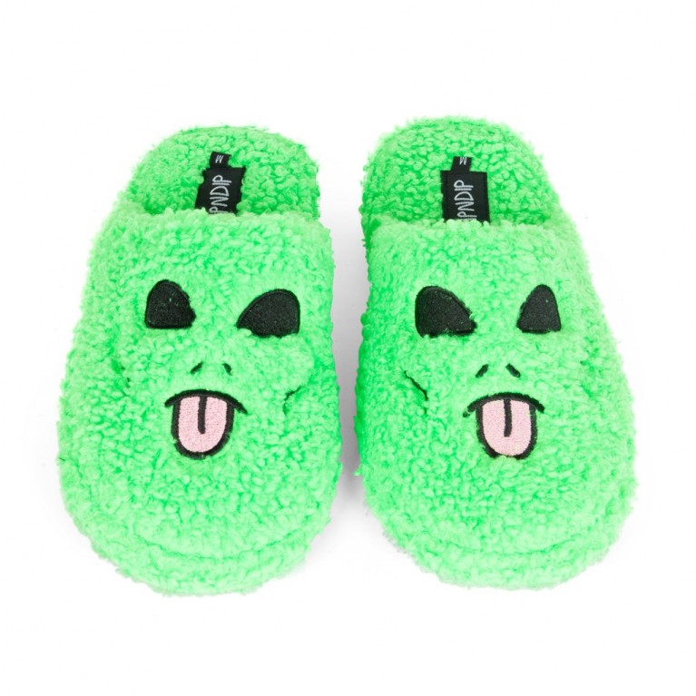 Тапочки Ripndip Alien Face Fuzzy House Slippers (Green)
