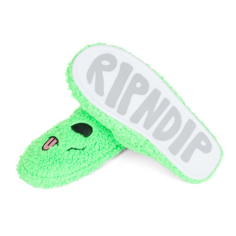 Тапочки Ripndip Alien Face Fuzzy House Slippers (Green)