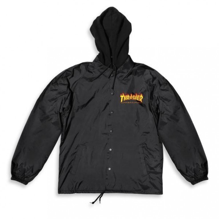 Куртка Thrasher Flame Logo Coach Jacket Fleece Hoodie Black