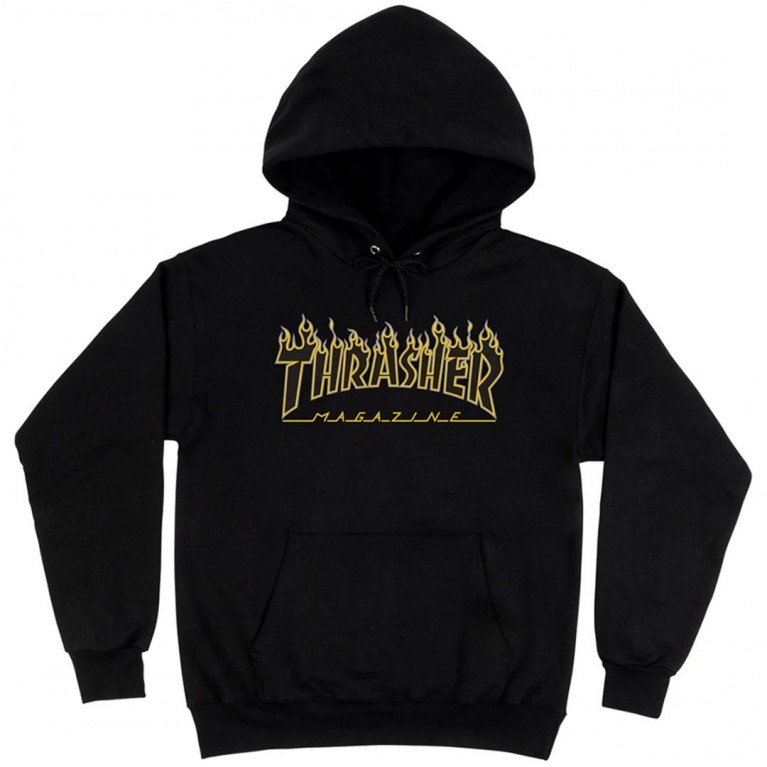 Толстовка Thrasher Flame Logo Hoodie Black / Yellow