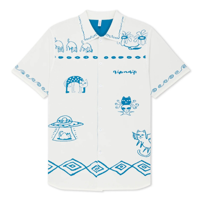 Рубашка Ripndip BLONDED KNITTED REVERSIBLE BUTTON UP OFF WHITE