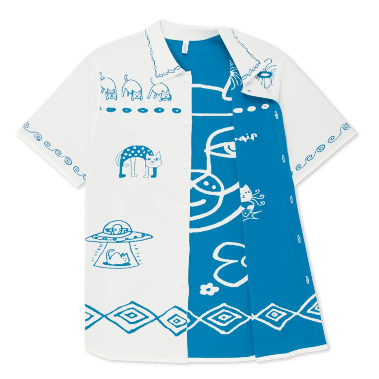 Рубашка Ripndip BLONDED KNITTED REVERSIBLE BUTTON UP OFF WHITE