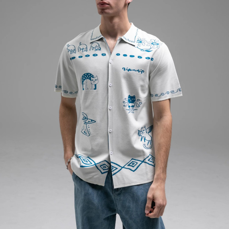Рубашка Ripndip BLONDED KNITTED REVERSIBLE BUTTON UP OFF WHITE