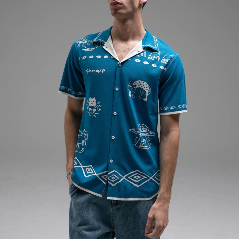 Рубашка Ripndip BLONDED KNITTED REVERSIBLE BUTTON UP OFF WHITE