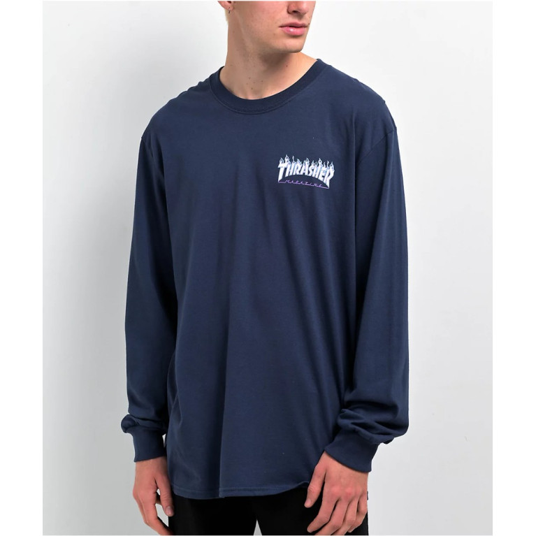 Лонгслив SANTA CRUZ x THRASHER FLAME DOT L/S REGULAR T-SHIRT NAVY