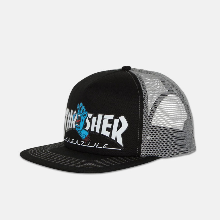 Кепка SANTA CRUZ x THRASHER SCREAMING LOGO MESH TRUCKER HIGH PROFILE HAT BLACK/GREY