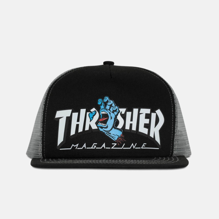 Кепка SANTA CRUZ x THRASHER SCREAMING LOGO MESH TRUCKER HIGH PROFILE HAT BLACK/GREY