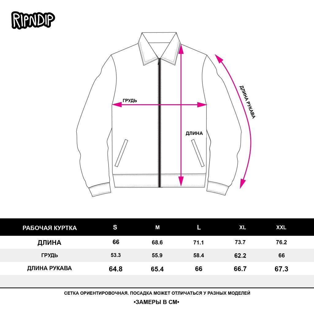 Таблица размеров Ripndip — ветровки, см